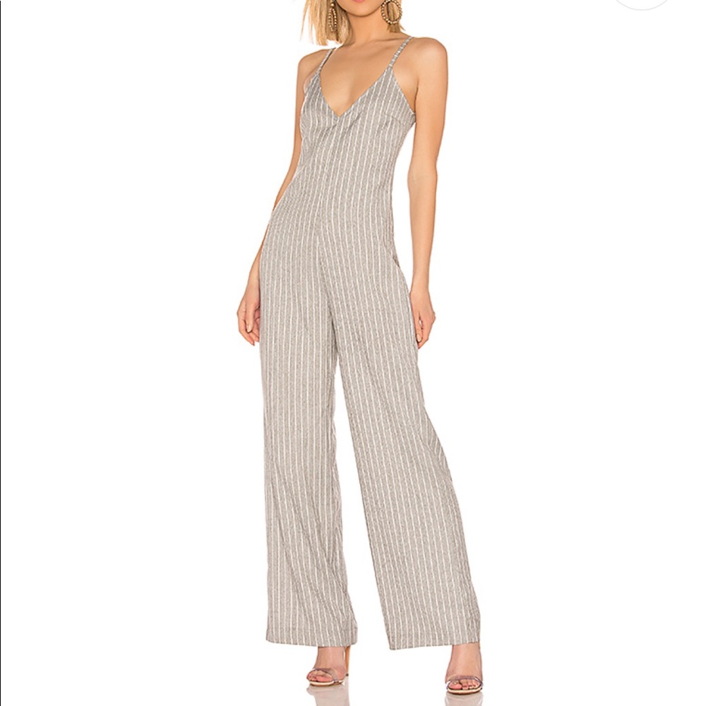Linen Cruise Stripe Jumpsuit in Gray
